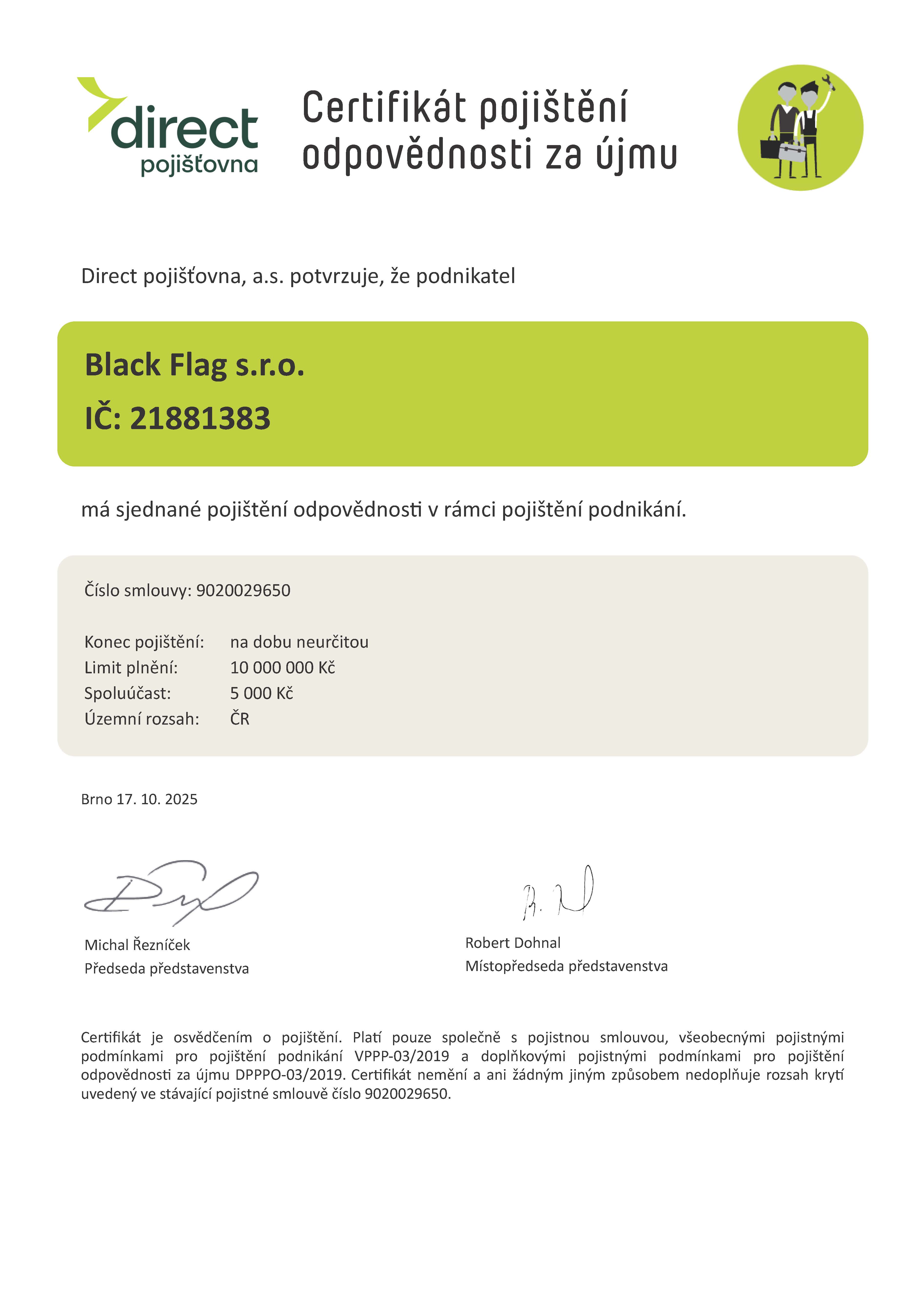 9020029650 Akceptační dopis -certifikát odpovědnosti